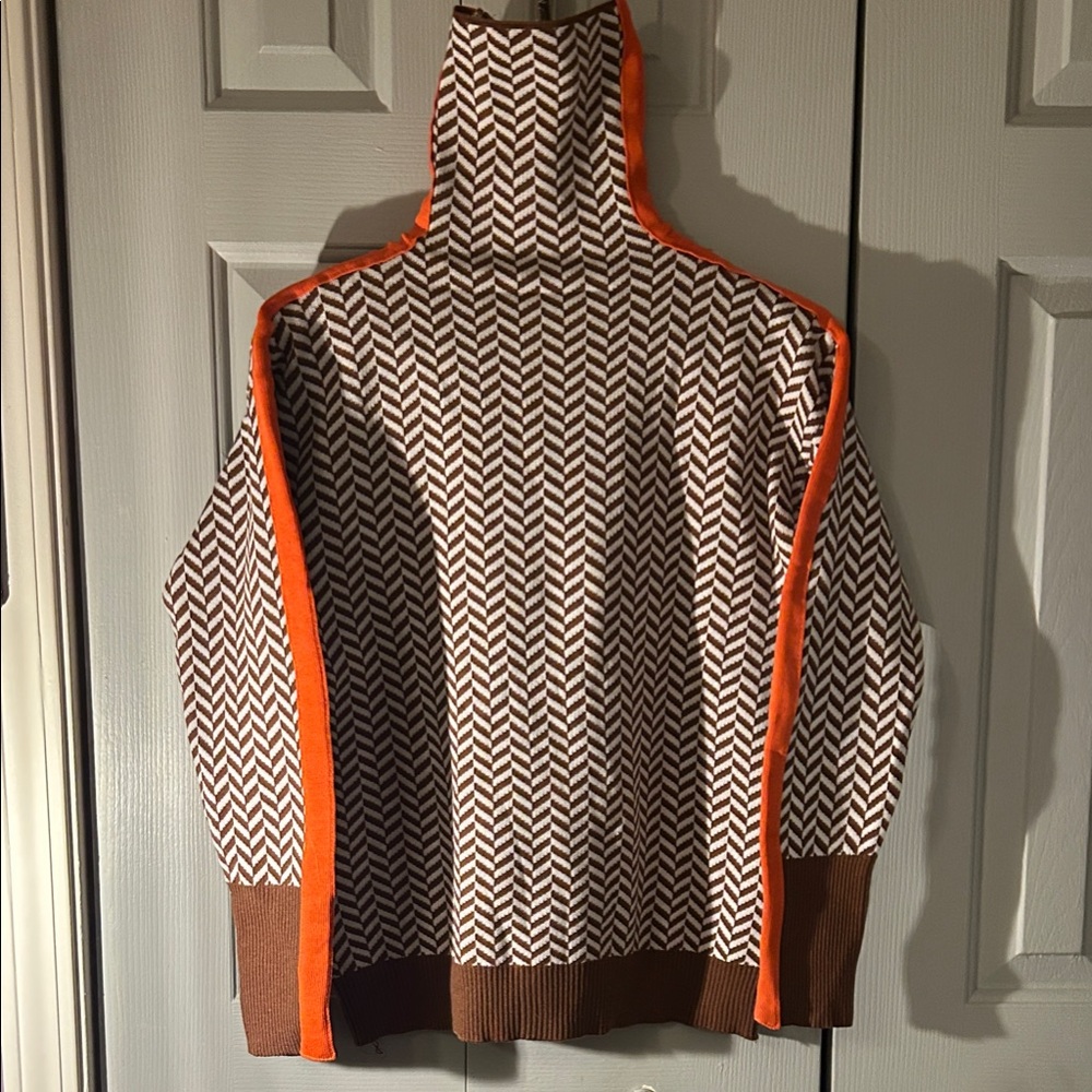 Mod Brown and Orange Fitted Sweater, L, New